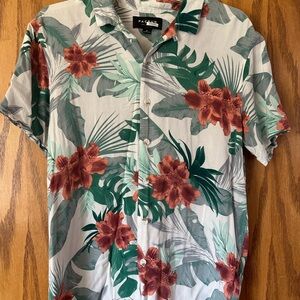 PacSun Men's Floral Shirt - Green and rust Red